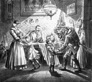 Krampusz és Szent Miklós látogatása egy bécsi családnál 1896-ban